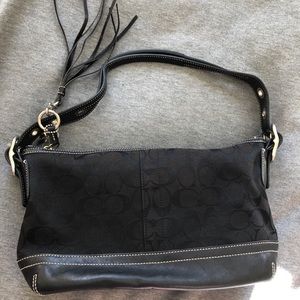 Coach shoulder handbag with black cloth & leather